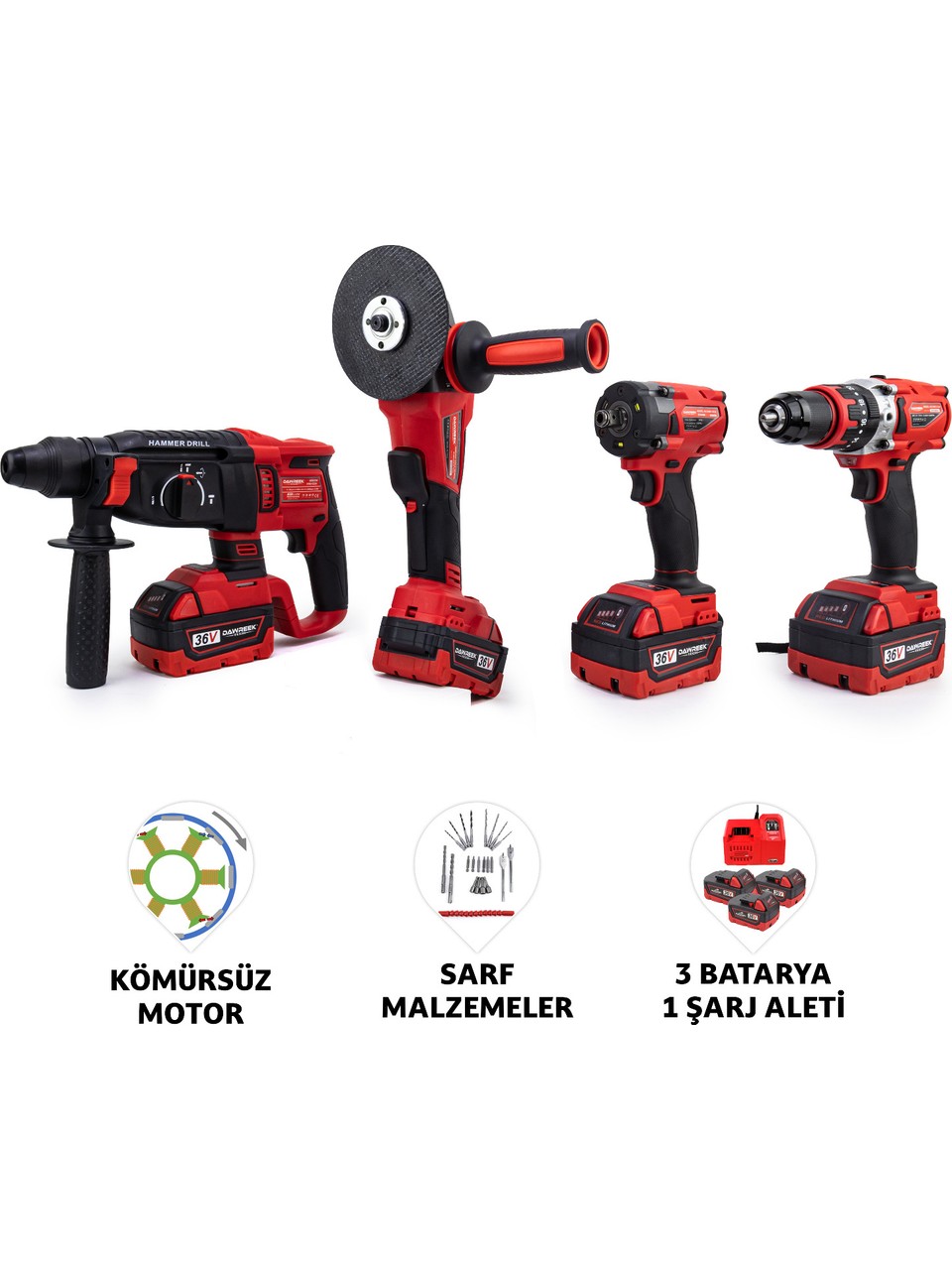 Dawreek Dörtlü Set MW350R (13MM Çelik Mandren 350 NM Somun Sıkma Ş.spral Ş.hilti)